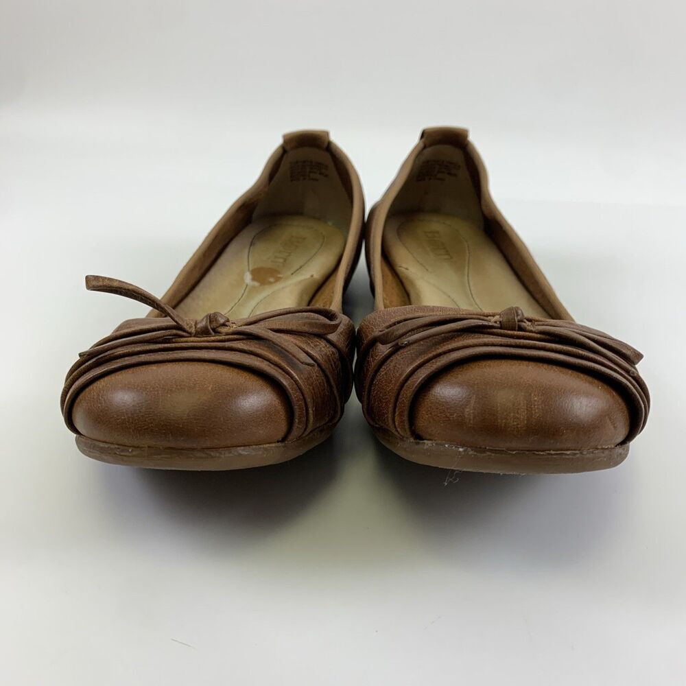 Born Chelan Ballet Flat Brown Leather Slip On Bow Round Toe Comfort Womens 7.5 - Picture 3 of 11
